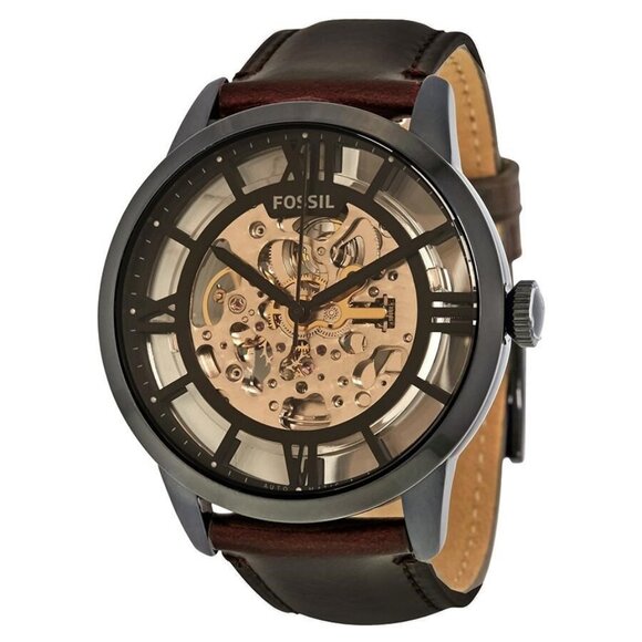 NWT Authentic Fossil Townsman Automatic Brown Skeleton Dial Men's Watch - Picture 1 of 3